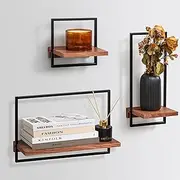 [LUA TREND] 3-Piece Set Oak Shelves for Walls, Wall Decoration Made of Metal and Real Wood Veneer, Japandi Style, Wall Decoration Living Room, Wall Shelf Kitchen, Wall Decoration Bedroom, Wall Shelf