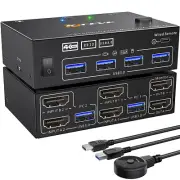 USB 3.0 KVM Switch 2 Computers 2 Monitors, Dual Monitor HDMI 2 in 2 Out KVM Swit