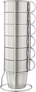 Mirenlife Stackable Stainless Steel Coffee Cups, Insulated Tea Cups with Stainless Steel Handle, Double Walled Insulated Coffee Mug, Keep Drinks Hot or Cold Longer, Metal Stand, Set of 6