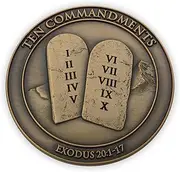 Ten Commandments Coin, I Am The Lord Your God, Exodus 20:1-7. Token to Keep God’s Commands in Your Pocket or Purse. Antique Gold Plated Challenge Coin. Handout for Sunday School or Bible Study.