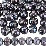 SUNNYCLUE 1 Box 43~48Pcs 7.5~10mm Freshwater Pearl Bead Black Pearls Beads Natural Cultured Baroque Round Irregular Obsidian Genuine Pearl Beads for Jewelry Making Bead Supplies DIY Necklace Bracelet