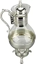Glass Coffee Pot Set Heatable Water Pitcher with Lid and Cup Vintage Style Hot Cold Tea Kettle for Home and Office Use (Silver)