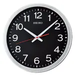 SEIKO CLOCK 精工細緻阿拉伯數字3D立體刻劃銀框黑面滑動式秒針靜音石英掛鐘 型號：QXA732S【神梭鐘錶】