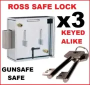 3 x Ross Safe Door Lock Dual Keyway keyed alike gunsafe lock 08952677 600AL
