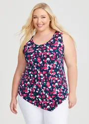 [Taking Shape] Taking Shape Printed Mix Media Tank Size 14 in Navy / Multi - Plus Size Women's Clothing Navy / Multi