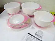 3 NOS Fiesta Products Base-Bowl Non-Slip Pink/White w/ Lids nesting mixing