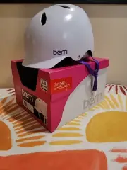 Bern Bandito Tween Helmet Satin White With White & Purple Size 51.5 - 54.5 cm