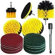 14PC Drill Brush Tub Clean Electric Grout Power Scrubber Cleaning Set Tool Kit (Yellow)