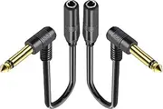 tunghey 2Pack Right Angle 1/4 TS Guitar Cable 90 Degree 6.35mm Mono Male to Female Extension Cable for Amplifiers,Guitars,Pianos,Home Theater Equipment Etc (0.5M)