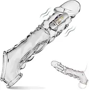 [KVEVU] Large Reusable Reusable Sleeve with Vibrator Ring,3.8 inch Clear Sleeve Cock Ring Extender Ultra-Soft Enlarger for Couples Vibrating Dildo for Cock Enlarger Sex Toys for Men