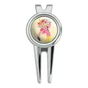 Pretty Pink Flamingo Flowers Golf Divot Repair Tool and Ball Marker