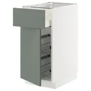 METOD / MAXIMERA base cab w wire basket/drawer/door, white/Nickebo matt grey-green, 40x60x80 cm
