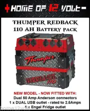 Thumper Redback 110 AH Portable Dual Battery system Fridge battery & Jump start