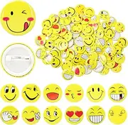 [Pilikoll] 30 mm Mini Smile Face Button Pins Yellow Smiley Face Badge Smiley Badge Smiley Brooch Pin for Clothes Hats Backpacks Decorations (Random)