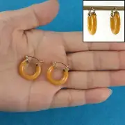 14k Solid Yellow Gold Hoop Earrings Made of Honey Jade 4 x 20 mm Tube Ring