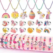 Kids Jewelry for Little Girls Unicorn Play Necklaces Rings Bracelets Set Kit
