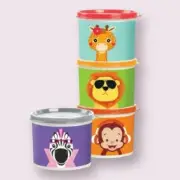Tupperware - NEW - JUNGLE JAMS BOWLS CANISTERS - SET OF 4 - 2 CUPS - Zoo Pals