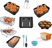 Air Fryer Accessories for Ninja Foodi Dual, AF300UK 7.6L, AF400UK 9.5L, SL400UK, Tower T17088 9L, Set of 11 Including Silicone Air Fryer Liners, Air Fryer Rack