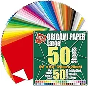 [Taro's Origami Studio] Large 10 Inch One Sided 50 Colors 50 Sheets Square Easy Fold Premium Japanese Paper for Beginner (Gold and Silver Included) Made in Japan