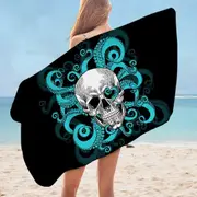 Skulls and Turquoise Octopus Microfiber Beach Towel