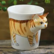 Handpainted Animal Mug Orange Tabby Coffee Cup Creative Ceramic CUP SET OF 2