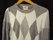 Slazenger Argyle Golf Sweater Gray White Diamond Long Sleeve Round Neck XL NWT