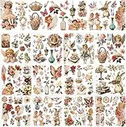 GOMAKERER 12 Sheets 12 Style Rub on Transfers for Crafts and Furniture, 14x14cm/5.5x5.5 Inch Vintage Cherub Transfer Stickers Retro American Illustration Floral PVC Window Decals for DIY Home Decor