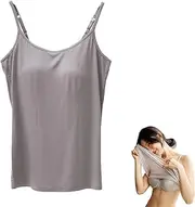 HFKASIV Women Cotton Camisole with Shelf Bra-2 in 1 Camisoles Tank with Built-in Bra -Camisole Tanks Built-in Bra Adjustable Spaghetti- Jersey