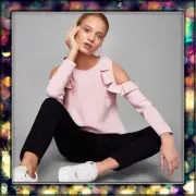 Ted Baker London Pink Cold Shoulder Ruffle Top Tunic Blouse size 12 Large Women