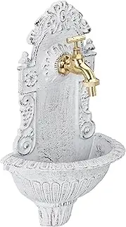 Relaxdays Antique Wall Fountain with Tap Nostalgic Garden Sink Cast Aluminium H x W x D 40 x 24.5 x 13 cm White