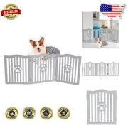 Portable Grey Wooden Dog Gate - Stylish Folding Barrier for Doorways & Stairs