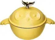 Mini Cocotte 16 oz Owl Shaped Mini Dutch Oven 0.5 qt Cast Iron Garlic Roaster for Oven Garlic Confit Pot Ramekins with Lids Oven Safe, Yellow