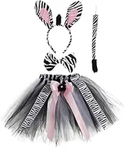 FUNNETOYU 1 Set Zebra Costume for Realistic Jungle Themed Animal Outfit with Tutu Skirt Headband Bow Tie Tail for Halloween Cosplay Themed Parties