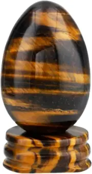 Mookaitedecor Tiger'S Eye Crystal Egg Polished Gemstone Figurines with Stone Sta