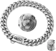 14mm Dog Training Collar Chain Choke Necklace Heavy Duty Stainless Steel Cuban Link with Metal Buckle Puppy Girl Boy Dog Collars for Small Medium Large Dogs (20" (Fits Neck 18" to 19.5"), Gold)
