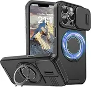 JeLLYPIE for iPhone 12/iPhone 12 Pro Case with Slide Camera Cover, [Compatible with MagSafe] Magnetic Rotating Kickstand Shockproof Cover for iPhone 12/iPhone 12 Pro, Black