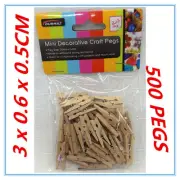 500 PK MINI CRAFT PROJECT DECORATIVE WOODEN NATURAL COLOUR PEGS PEG PACKAGE AP