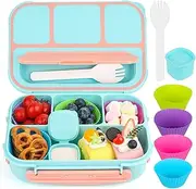 [MaMix] Bento Lunch Box - Adult & Kids Lunch Containers, 4 Compartment, 1300ML (Pastel Blue)