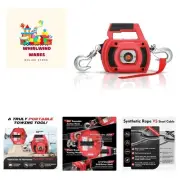 Durable Red Drill Winch with Synthetic Rope - 360° Swivel Hook for Versatile Use