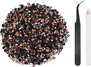 uxcell 2500pcs Flatback Rhinestones Resin, SS20 5mm Resin Rhinestones Bulk Round Shine Gems with Pickup Tools for DIY Nail Art Tumblers Mugs Clothes, Black Gold AB