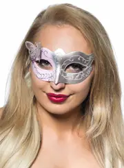 Butterfly Venetian Masquerade Mask in Pale Pink and Silver