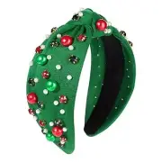 Christmas Pearl Knotted Headband for Women, Red Christmas green knot hairband