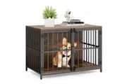 Costway Heavy-duty Dog Cage Crate 100 cm Dog Kennel w/Dual Lockable Double Doors Pet Furniture Brown
