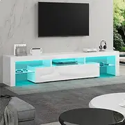 [ALFORDSON] LED TV Cabinet Stand Night Light 180 x 45 x 35cm, 15mm Thick Particle Board 16 Colors and 4 Modes RGB Light Entertainment Unit for Living Room, Multimedia Centre Furniture, White