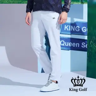 【KING GOLF】男款側腰鬆緊千鳥紋格紋印花高爾夫球長褲(白色)