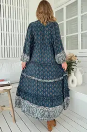 JAASE - Luciana Maxi Dress: Pull Tie Waist Tiered Dress with Frill Splicing in Nico Print