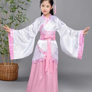 中國新年兒童古著七仙女公主裙古箏表演服古代唐裝漢服貴妃女孩古著表演服
