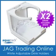 2 x WHITE FOLDING ADJUSTABLE CUP DRINK HOLDERS- Boat/Marine/Caravan/Car/4x4/RV W