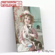 Paint By Numbers Kit Girl Dog Animal Kids Art Painting Framed Brush Decor Wall