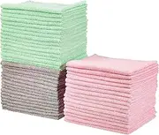 [Amazon Basics] Microfiber Cleaning Cloths, Non-Abrasive, Reusable and Washable - Pack of 48, 30x41cm, Pink, Green and Gray